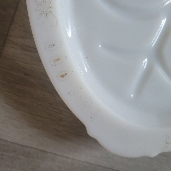 Fire King Anchor Hocking Milk Glass Fish Platter With Golden Accents - Picture 2 of 5